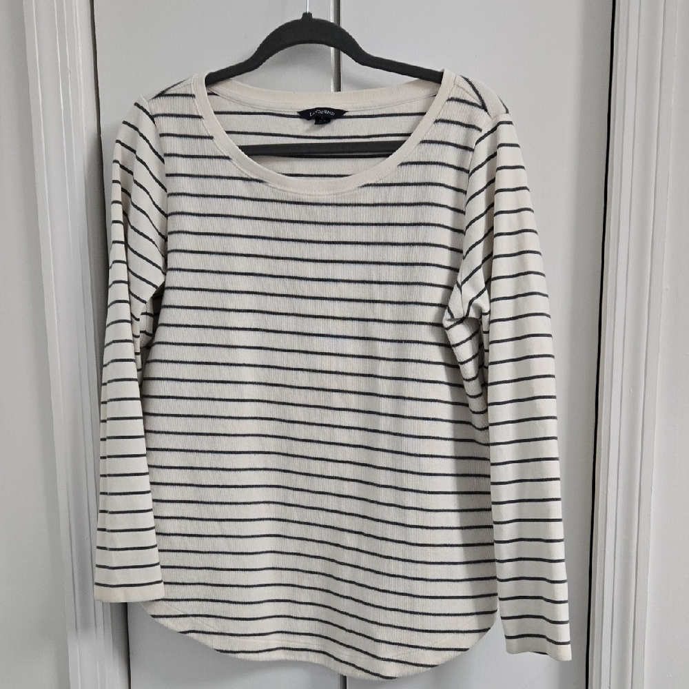 Lands' End Classic Striped Long Sleeve Tee - Cream and Black